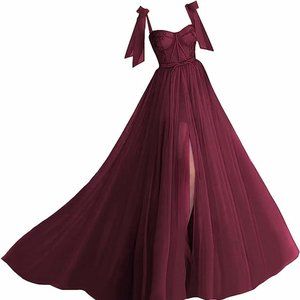 Burgundy Tulle Ball Gown